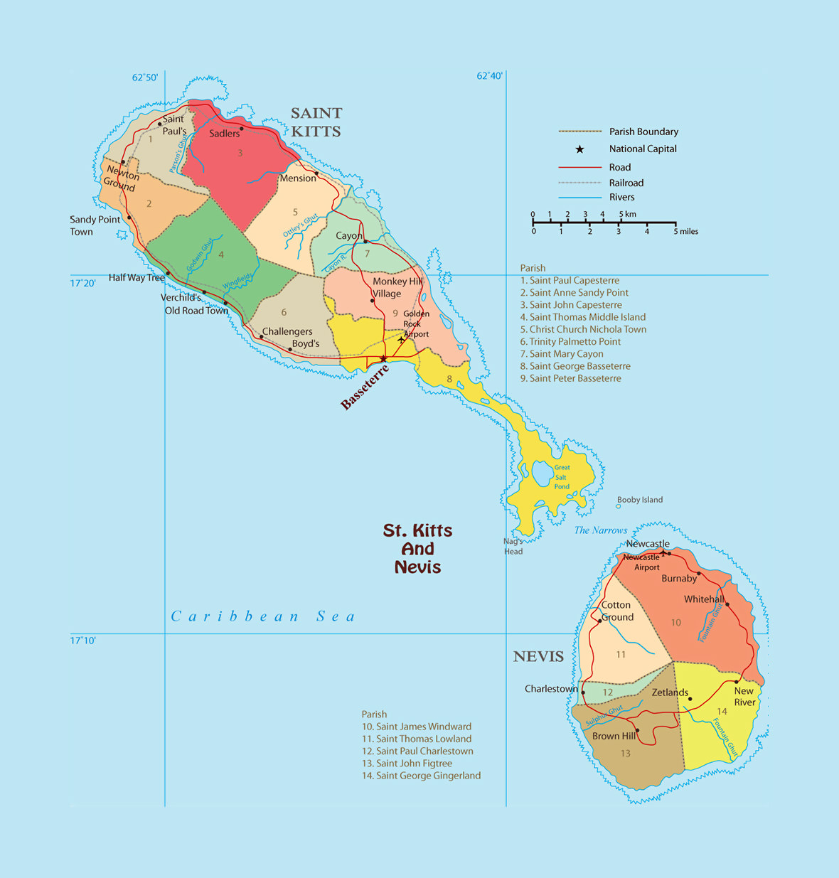 Политическая карта Сент-Китс и Невис